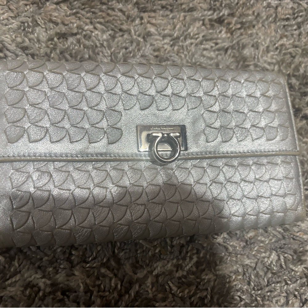 Salvatore Ferragamo Metallic Silver Clutch
